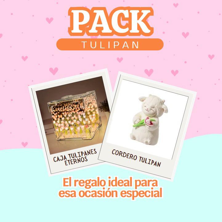 🎁💖 Regalo Especial de San Valentín: Peluche Corderito 🐑 y Tulipán Infinito 🌷 en Caja Premium 🎀